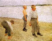 Karoly Ferenczy Boys Throwing Pebbles into the River oil on canvas